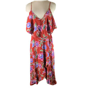 NWT Forever 21 Maxi Dress Sz M Cold Shoulder V-Neck Floral Ruffle High Low